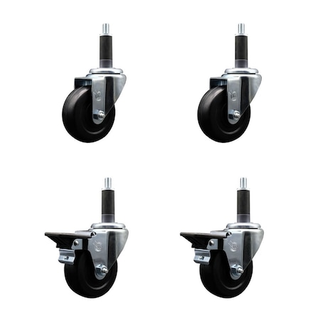 Service Caster 3.5'' Hard Rubber Wheel Swivel 1'' Expand Stem Caster Set 2 Brakes, 4PK SCC-EX20S3514-HRS-2-PLB-2-1